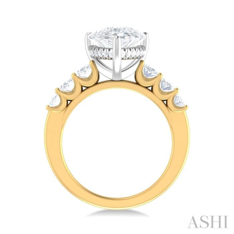 1 1/4 ctw Pers Shape Oval and Round Cut Diamond Semi Mount Engagement Ring in 14K Yellow and White Gold