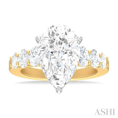 1 1/4 ctw Pers Shape Oval and Round Cut Diamond Semi Mount Engagement Ring in 14K Yellow and White Gold