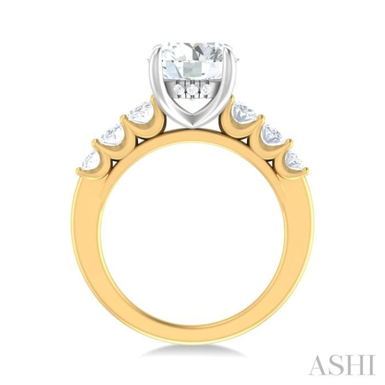 1 1/4 ctw Round Shape Oval and Round Cut Diamond Semi Mount Engagement Ring in 14K Yellow and White Gold