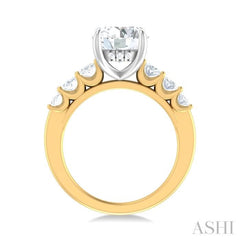 1 1/4 ctw Round Shape Oval and Round Cut Diamond Semi Mount Engagement Ring in 14K Yellow and White Gold