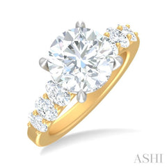 1 1/4 ctw Round Shape Oval and Round Cut Diamond Semi Mount Engagement Ring in 14K Yellow and White Gold