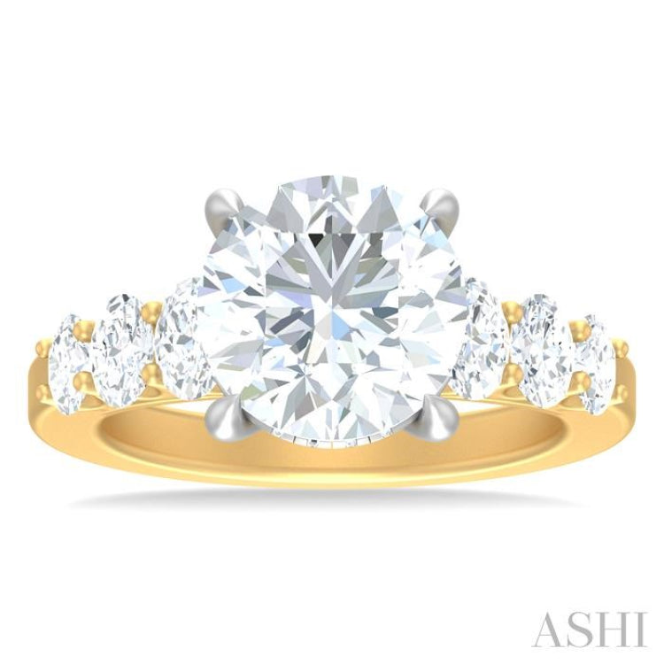 1 1/4 ctw Round Shape Oval and Round Cut Diamond Semi Mount Engagement Ring in 14K Yellow and White Gold