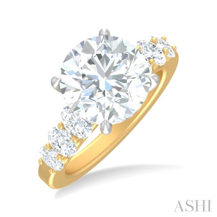 1 1/4 ctw Round Shape Oval and Round Cut Diamond Semi Mount Engagement Ring in 14K Yellow and White Gold