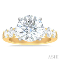 1 1/4 ctw Round Shape Oval and Round Cut Diamond Semi Mount Engagement Ring in 14K Yellow and White Gold