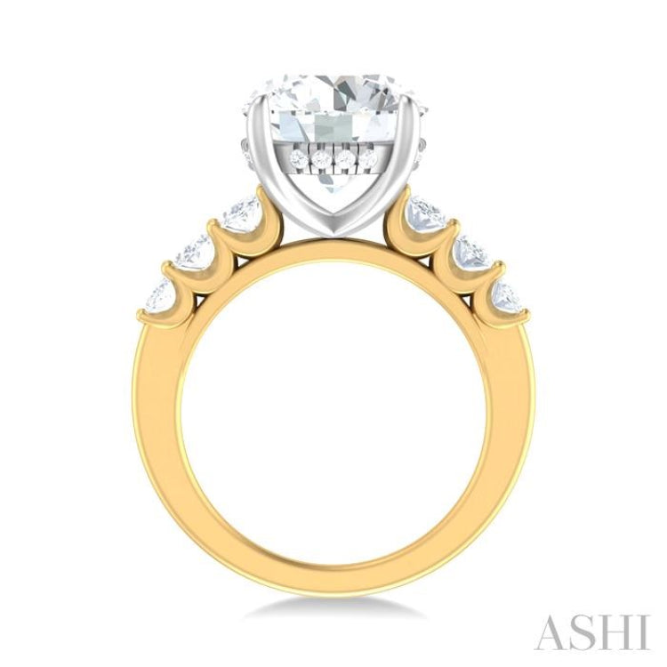 1 1/4 ctw Round Shape Oval and Round Cut Diamond Semi Mount Engagement Ring in 14K Yellow and White Gold