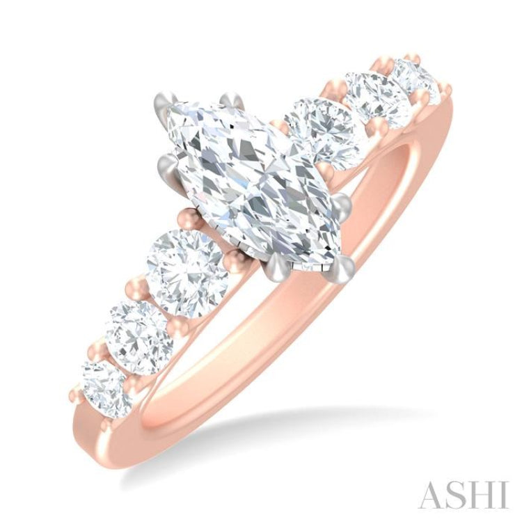 1 ctw Marquise Shape Round Cut Diamond Semi Mount Engagement Ring in 14K Rose and White Gold
