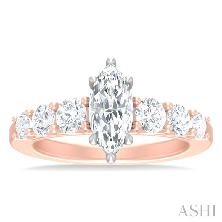 1 ctw Marquise Shape Round Cut Diamond Semi Mount Engagement Ring in 14K Rose and White Gold
