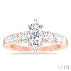 1 ctw Marquise Shape Round Cut Diamond Semi Mount Engagement Ring in 14K Rose and White Gold