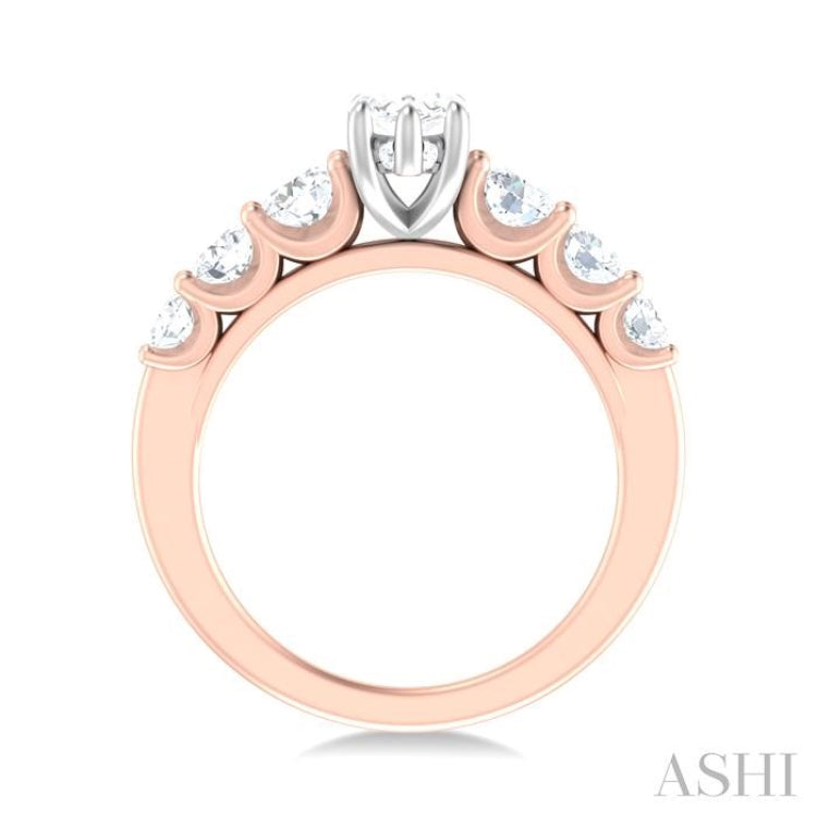 1 ctw Marquise Shape Round Cut Diamond Semi Mount Engagement Ring in 14K Rose and White Gold