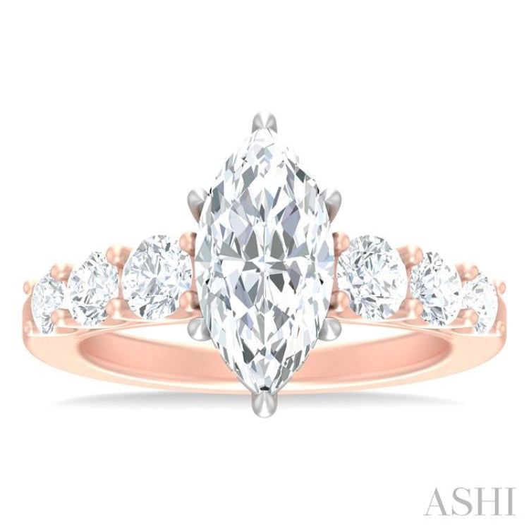 1 ctw Marquise Shape Round Cut Diamond Semi Mount Engagement Ring in 14K Rose and White Gold