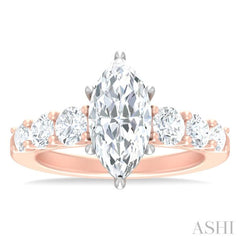 1 ctw Marquise Shape Round Cut Diamond Semi Mount Engagement Ring in 14K Rose and White Gold