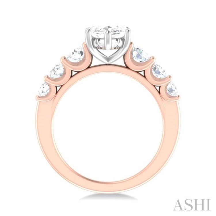 1 ctw Marquise Shape Round Cut Diamond Semi Mount Engagement Ring in 14K Rose and White Gold