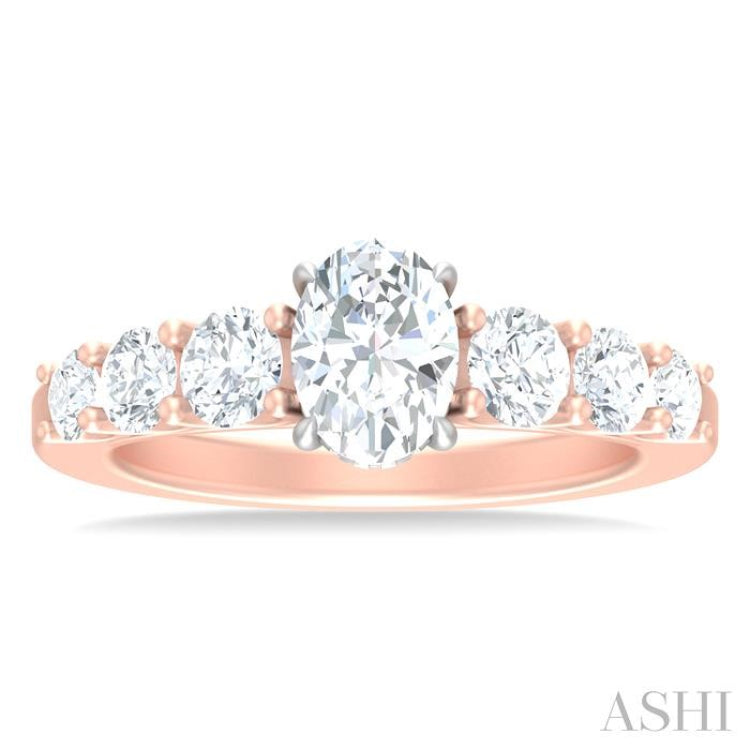 1 ctw Oval Shape Round Cut Diamond Semi Mount Engagement Ring in 14K Rose and White Gold