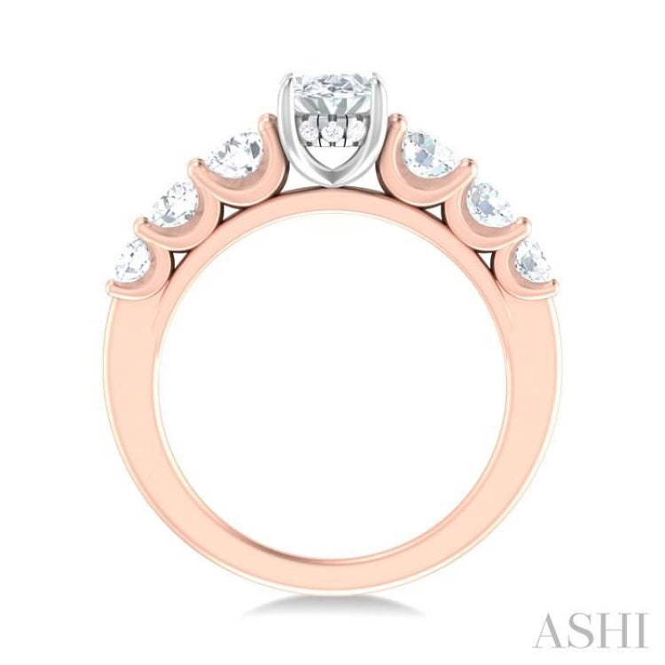 1 ctw Oval Shape Round Cut Diamond Semi Mount Engagement Ring in 14K Rose and White Gold