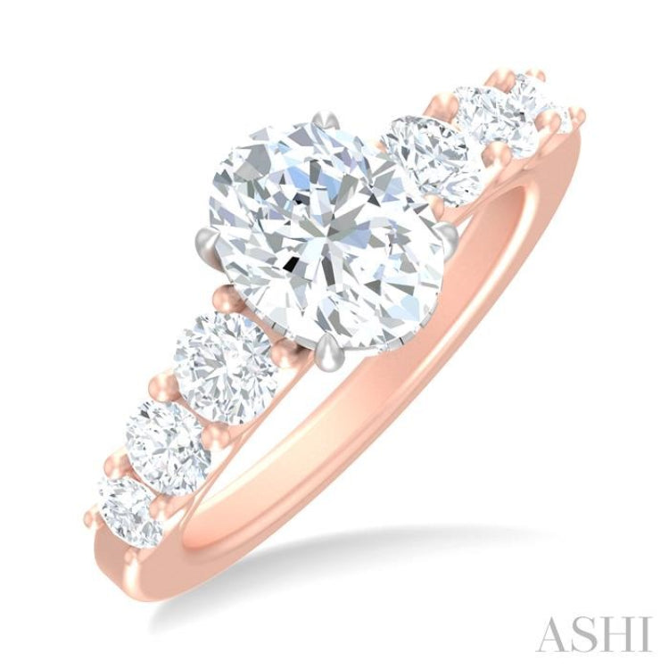 1 ctw Oval Shape Round Cut Diamond Semi Mount Engagement Ring in 14K Rose and White Gold