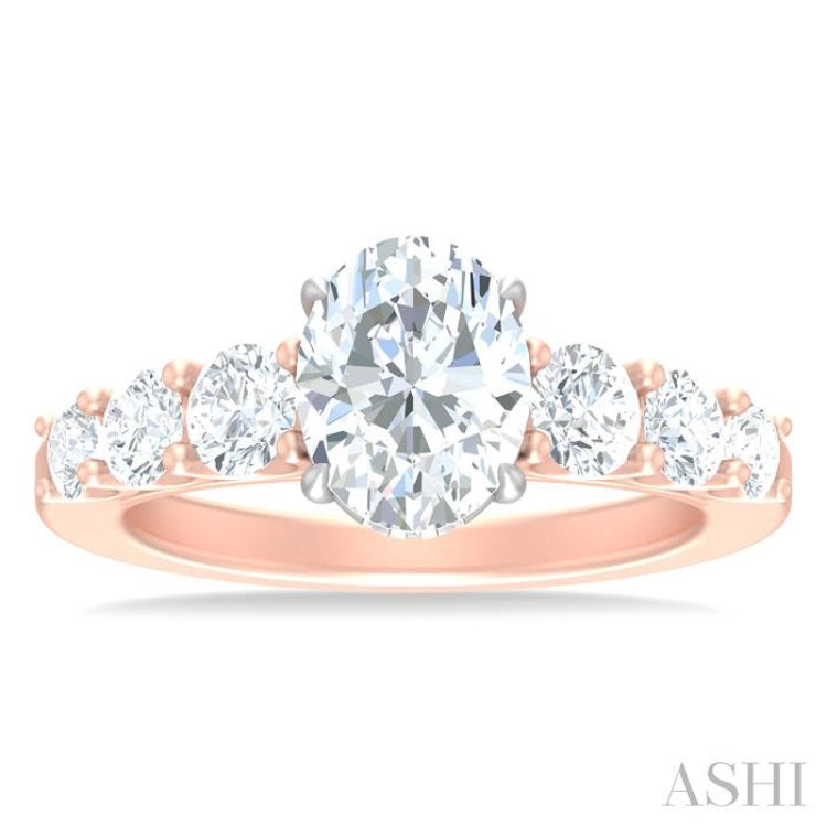 1 ctw Oval Shape Round Cut Diamond Semi Mount Engagement Ring in 14K Rose and White Gold