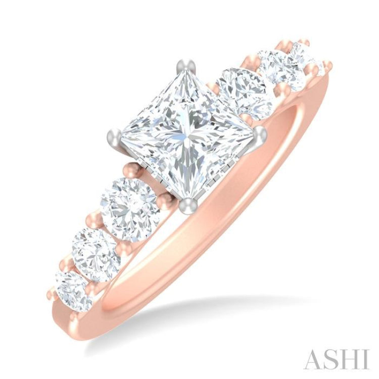 1 ctw Princess Shape Round Cut Diamond Semi Mount Engagement Ring in 14K Rose and White Gold