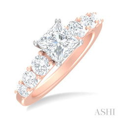 1 ctw Princess Shape Round Cut Diamond Semi Mount Engagement Ring in 14K Rose and White Gold