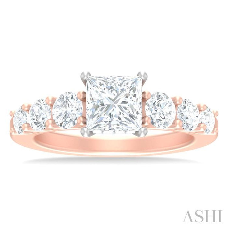 1 ctw Princess Shape Round Cut Diamond Semi Mount Engagement Ring in 14K Rose and White Gold