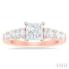 1 ctw Princess Shape Round Cut Diamond Semi Mount Engagement Ring in 14K Rose and White Gold