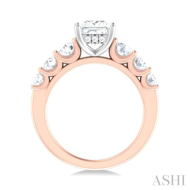 1 ctw Princess Shape Round Cut Diamond Semi Mount Engagement Ring in 14K Rose and White Gold