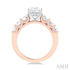 1 ctw Princess Shape Round Cut Diamond Semi Mount Engagement Ring in 14K Rose and White Gold