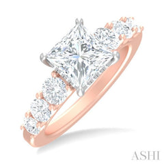 1 ctw Princess Shape Round Cut Diamond Semi Mount Engagement Ring in 14K Rose and White Gold