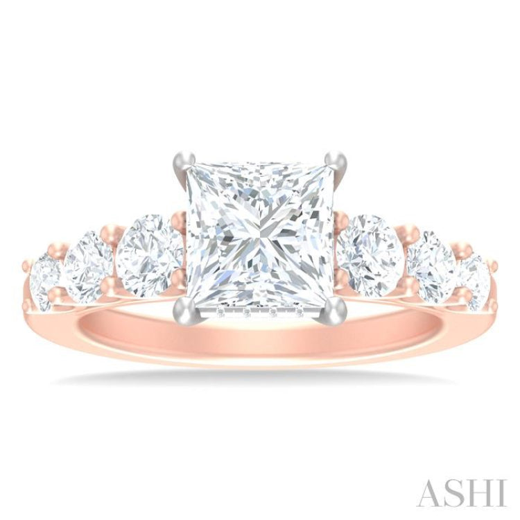 1 ctw Princess Shape Round Cut Diamond Semi Mount Engagement Ring in 14K Rose and White Gold