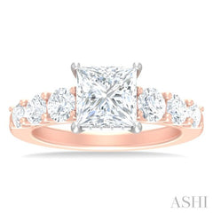 1 ctw Princess Shape Round Cut Diamond Semi Mount Engagement Ring in 14K Rose and White Gold
