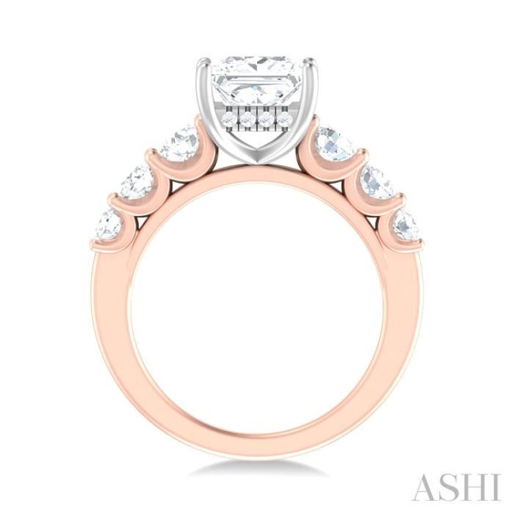 1 ctw Princess Shape Round Cut Diamond Semi Mount Engagement Ring in 14K Rose and White Gold