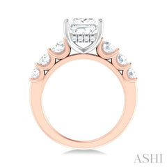 1 ctw Princess Shape Round Cut Diamond Semi Mount Engagement Ring in 14K Rose and White Gold