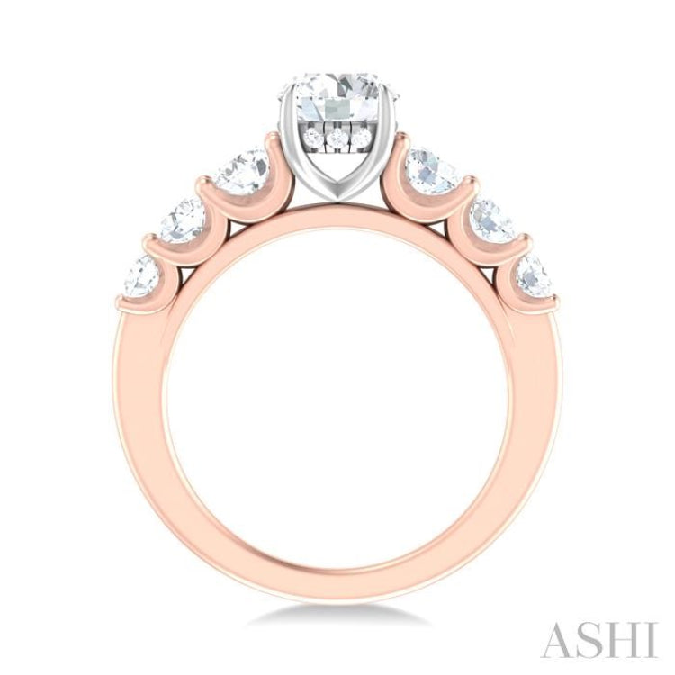 1 ctw Round Shape Round Cut Diamond Semi Mount Engagement Ring in 14K Rose and White Gold