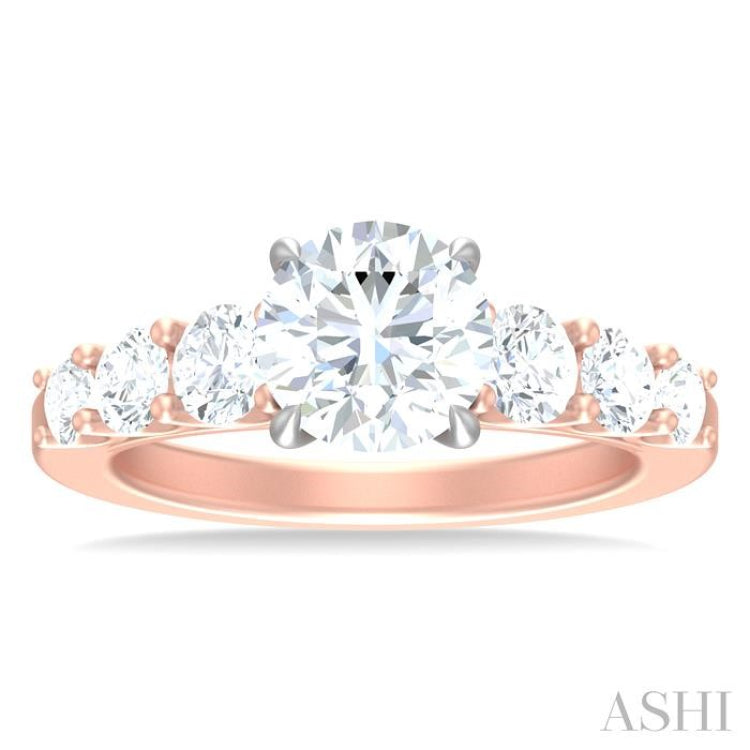 1 1/10 ctw Round Shape Round Cut Diamond Semi Mount Engagement Ring in 14K Rose and White Gold