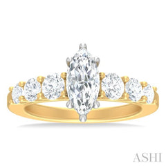 1 ctw Marquise Shape Round Cut Diamond Semi Mount Engagement Ring in 14K Yellow and White Gold