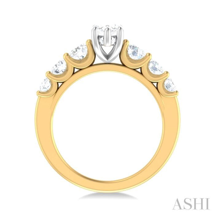 1 ctw Marquise Shape Round Cut Diamond Semi Mount Engagement Ring in 14K Yellow and White Gold