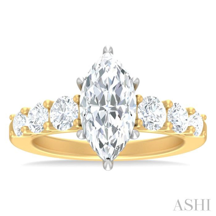 1 ctw Marquise Shape Round Cut Diamond Semi Mount Engagement Ring in 14K Yellow and White Gold