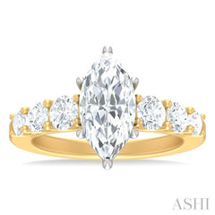 1 ctw Marquise Shape Round Cut Diamond Semi Mount Engagement Ring in 14K Yellow and White Gold