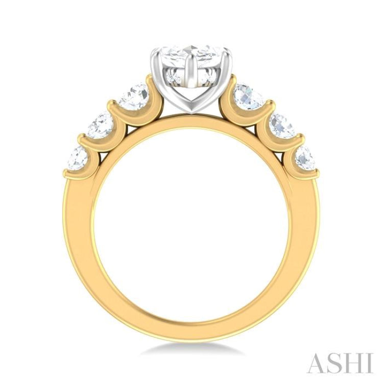 1 ctw Marquise Shape Round Cut Diamond Semi Mount Engagement Ring in 14K Yellow and White Gold