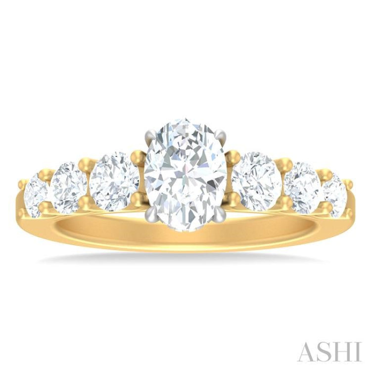 1 ctw Oval Shape Round Cut Diamond Semi Mount Engagement Ring in 14K Yellow and White Gold