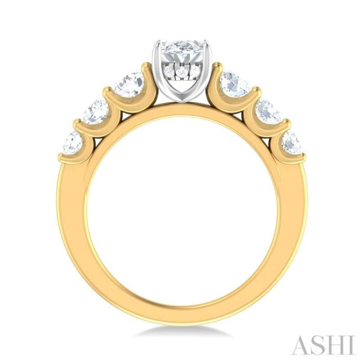 1 ctw Oval Shape Round Cut Diamond Semi Mount Engagement Ring in 14K Yellow and White Gold