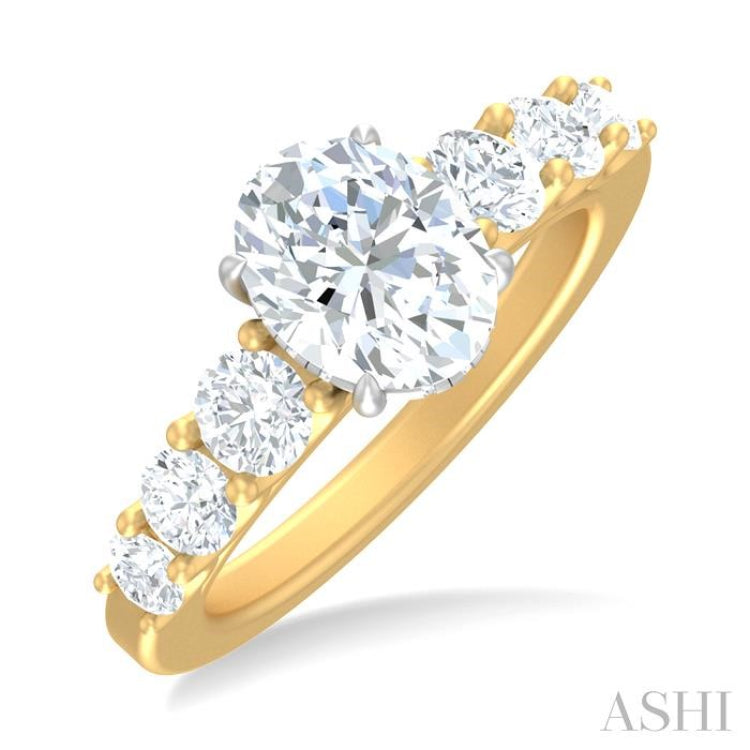 1 ctw Oval Shape Round Cut Diamond Semi Mount Engagement Ring in 14K Yellow and White Gold