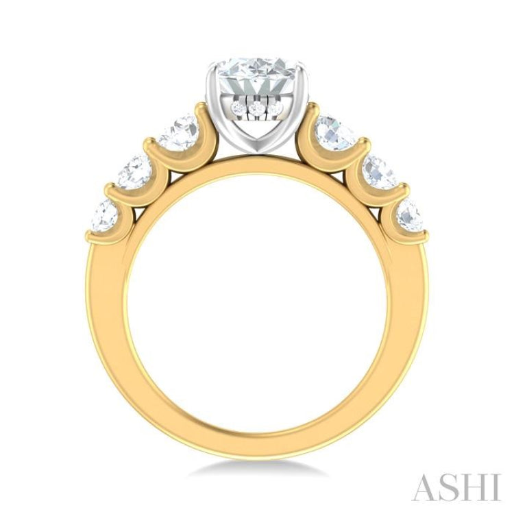 1 ctw Oval Shape Round Cut Diamond Semi Mount Engagement Ring in 14K Yellow and White Gold