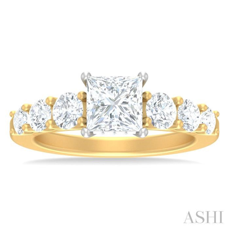 1 ctw Princess Shape Round Cut Diamond Semi Mount Engagement Ring in 14K Yellow and White Gold