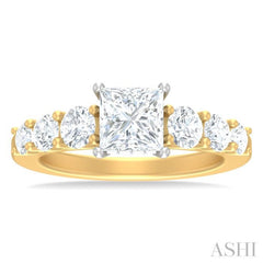 1 ctw Princess Shape Round Cut Diamond Semi Mount Engagement Ring in 14K Yellow and White Gold