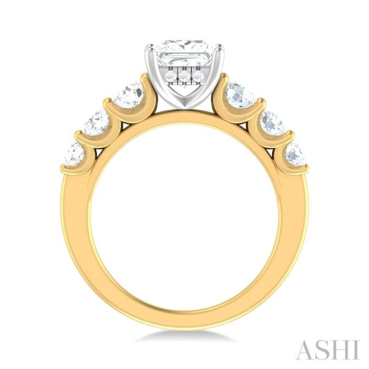 1 ctw Princess Shape Round Cut Diamond Semi Mount Engagement Ring in 14K Yellow and White Gold