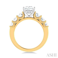 1 ctw Princess Shape Round Cut Diamond Semi Mount Engagement Ring in 14K Yellow and White Gold
