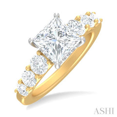 1 ctw Princess Shape Round Cut Diamond Semi Mount Engagement Ring in 14K Yellow and White Gold