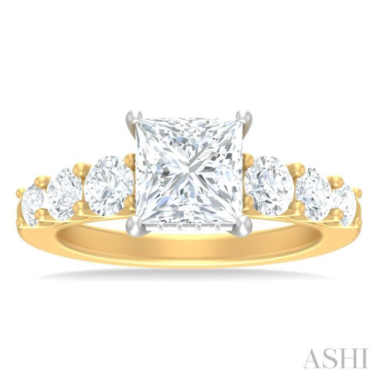 1 ctw Princess Shape Round Cut Diamond Semi Mount Engagement Ring in 14K Yellow and White Gold
