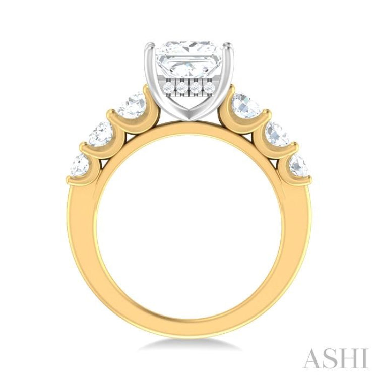 1 ctw Princess Shape Round Cut Diamond Semi Mount Engagement Ring in 14K Yellow and White Gold