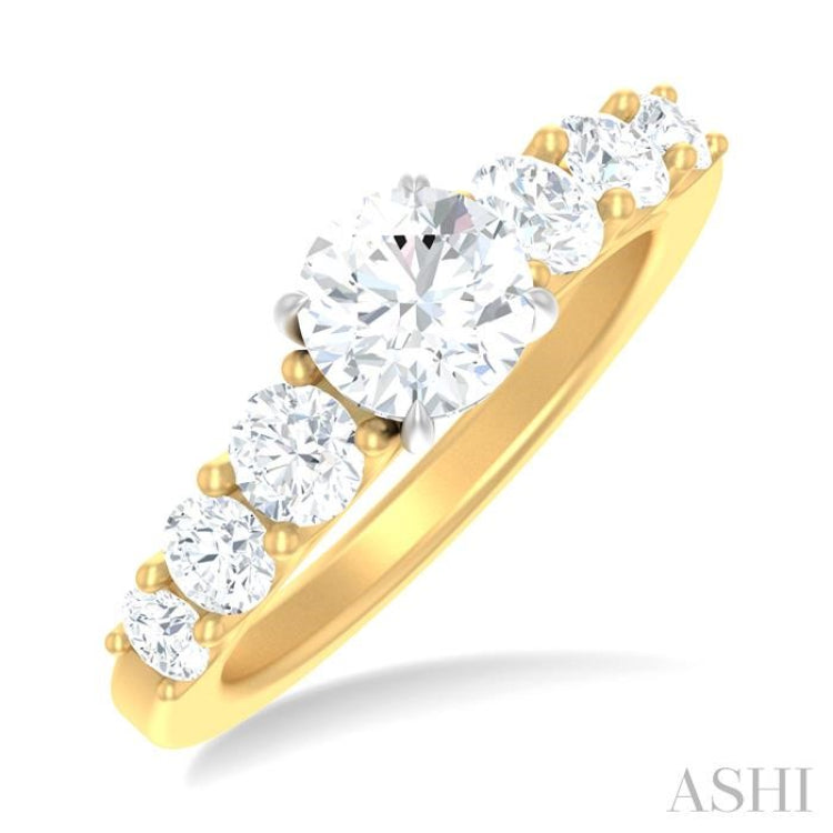 1 ctw Round Shape Round Cut Diamond Semi Mount Engagement Ring in 14K Yellow and White Gold